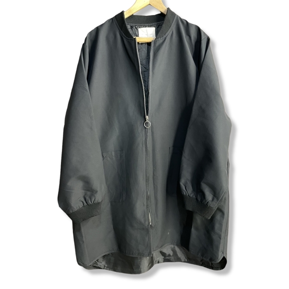 UNISEX Drop Shoulder Dual Pocket Black Overcoat - Picture 3 of 11